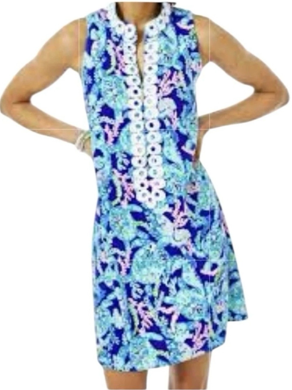 Lilly Pulitzer Jane Shift Dress Corsica Blue Turtle Villa‎ Preppy Coastal Resort